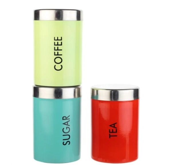 3 Pcs Multicolor Airtight Stainless Steel Tea Coffee Sugar Canister Set 600ml - 600ml, Multicolor, Stainless Steel, Airtight, Set of 3